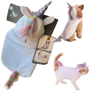 NEW Dog Cat Unicorn White Rainbow Hair Fur Tail Metallic Horn Size XS Costume